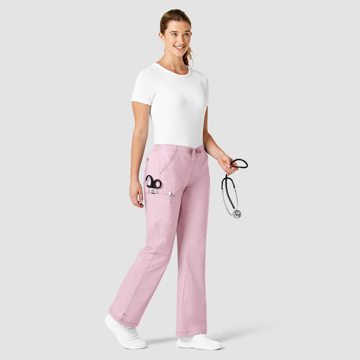 WonderFLEX Grace - Pantalones de trabajo con pernera acampanada y cargo para mujer - Rosa rubor