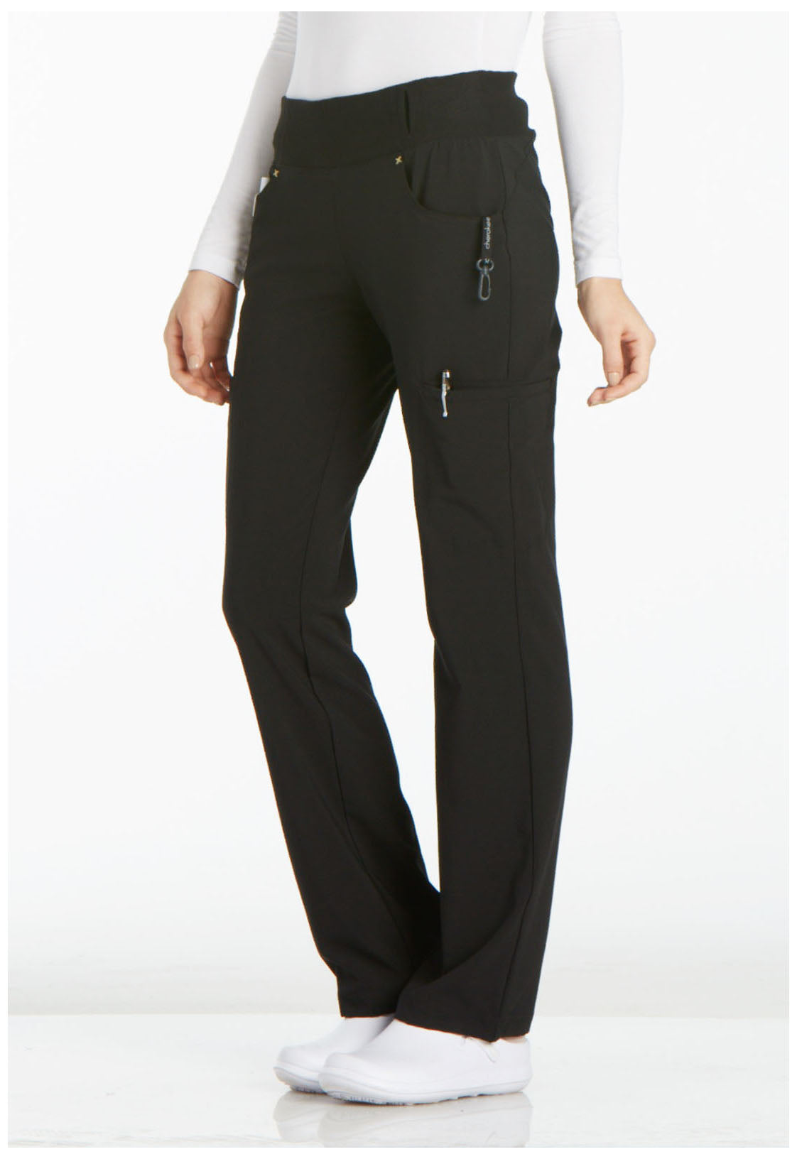 Cherokee iFlex Mid Rise Straight Leg Pull-on Pant in Black