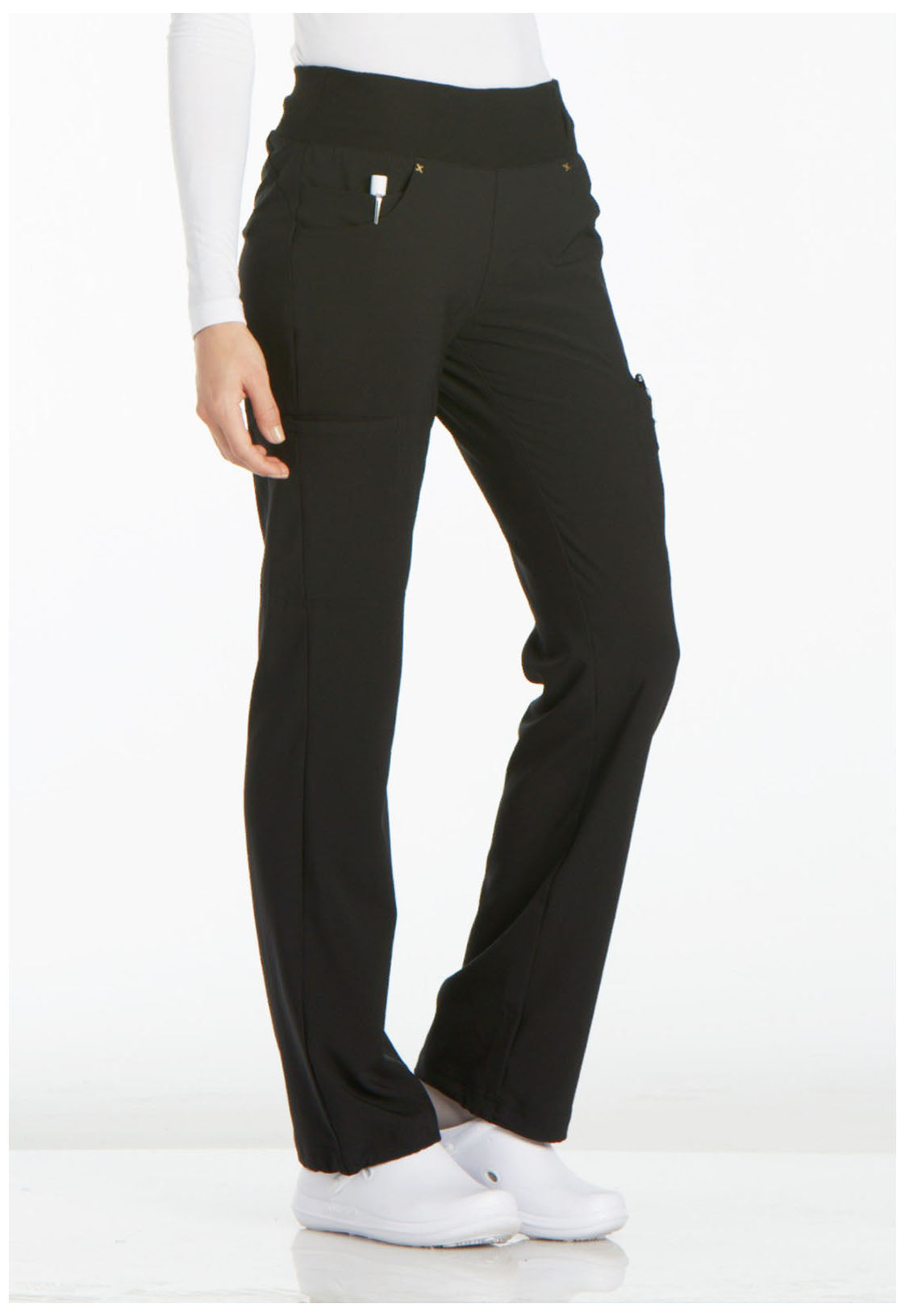 Cherokee iFlex Mid Rise Straight Leg Pull-on Pant in Black