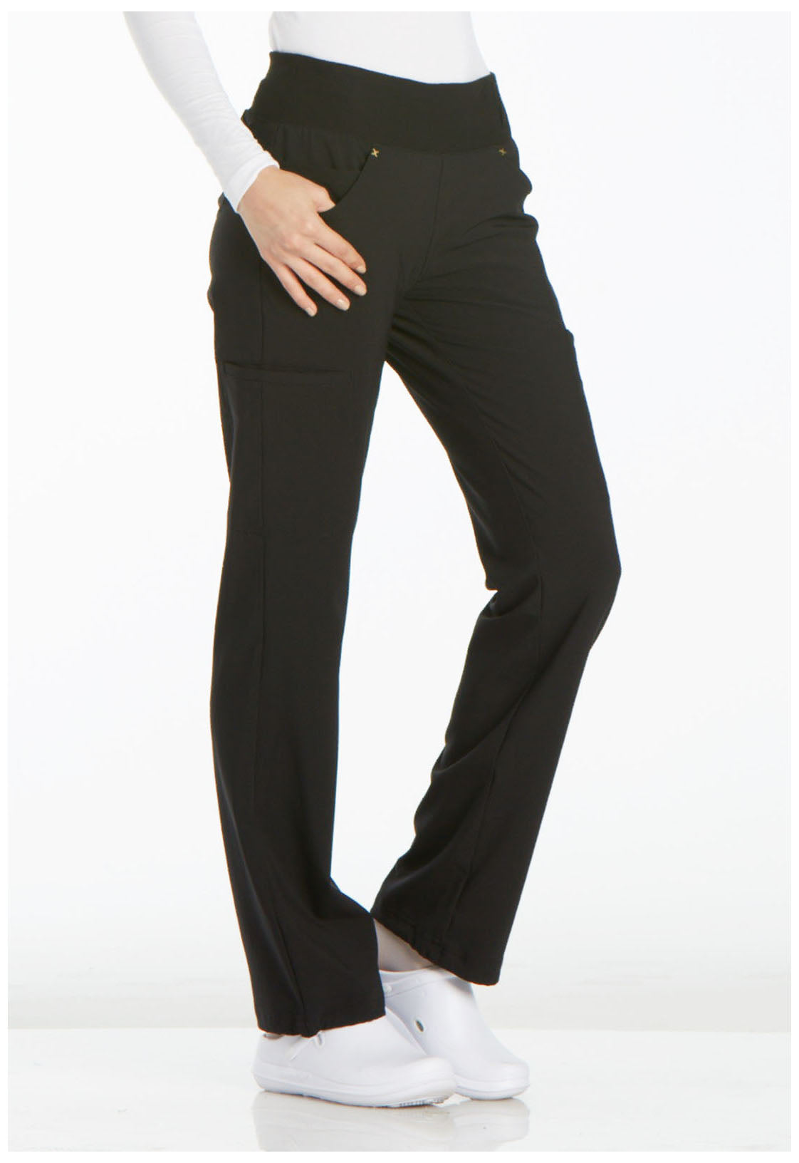 Cherokee iFlex Mid Rise Straight Leg Pull-on Pant in Black