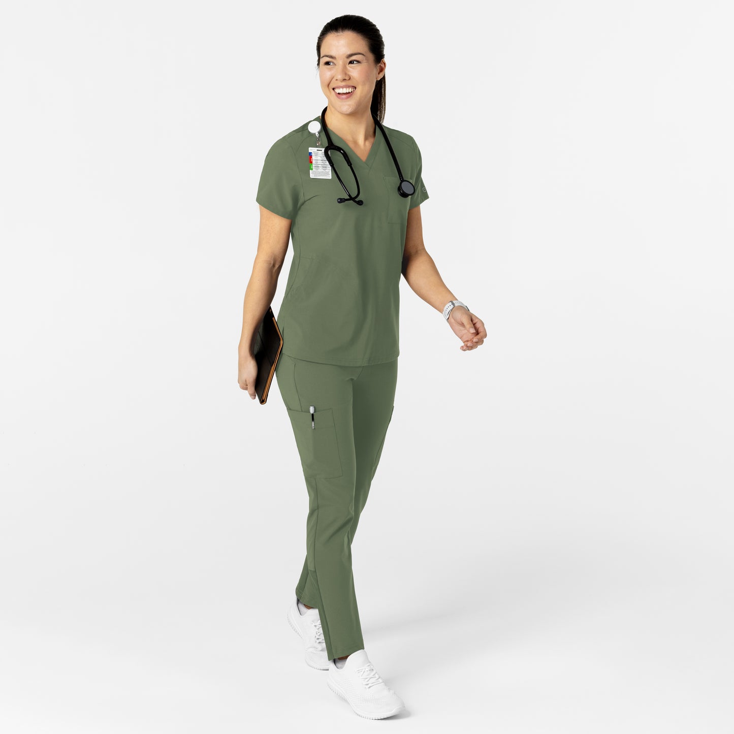 W123 Women's Flex-n-Reach V-Neck Scrub Top - Olive