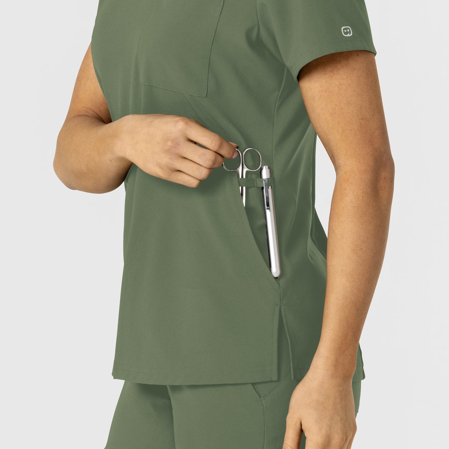 W123 Women's Flex-n-Reach V-Neck Scrub Top - Olive