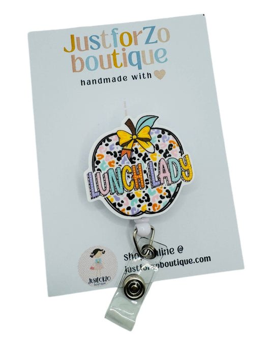 Lunch Lady Badge Reel, Schools.: Colorful Apple