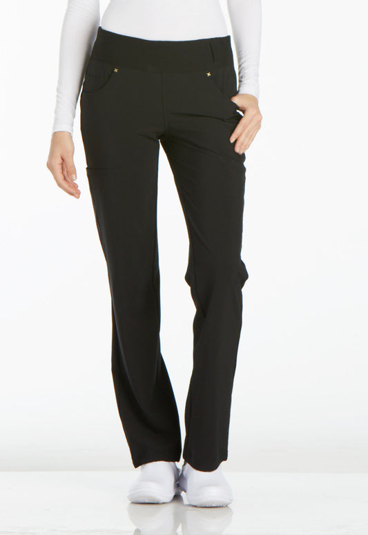 Cherokee iFlex Mid Rise Straight Leg Pull-on Pant in Black