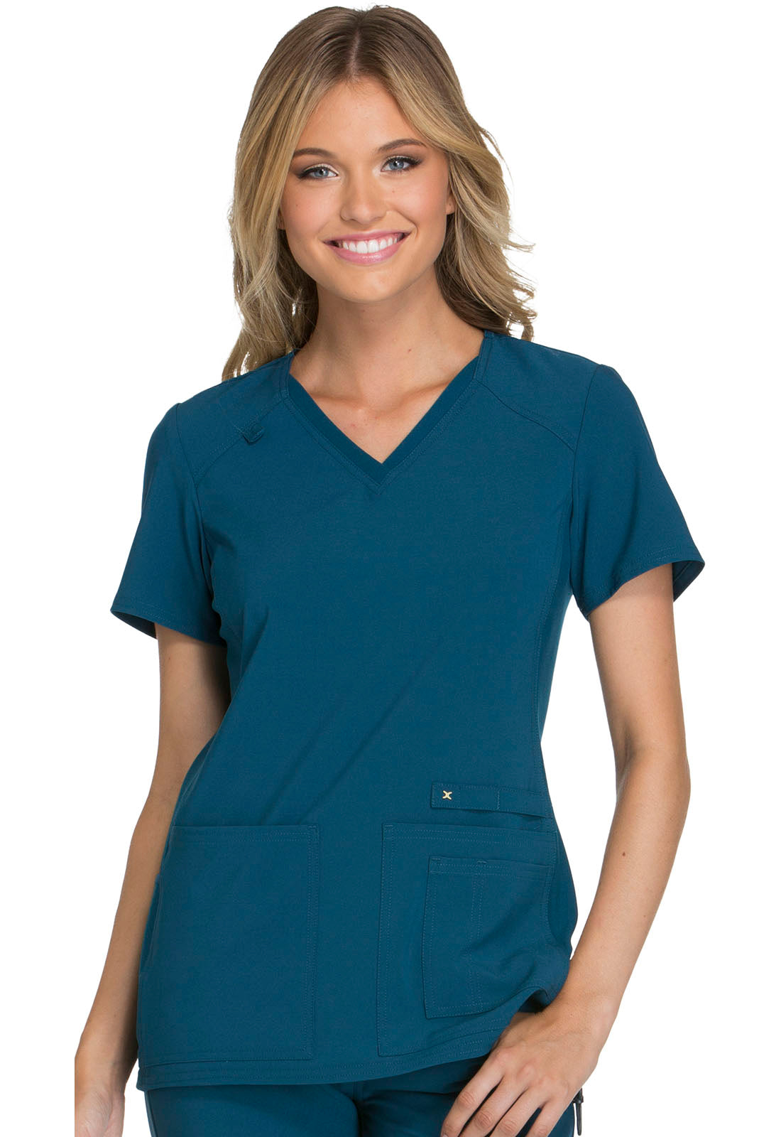 Cherokee iFlex V-Neck Top in Caribbean Blue