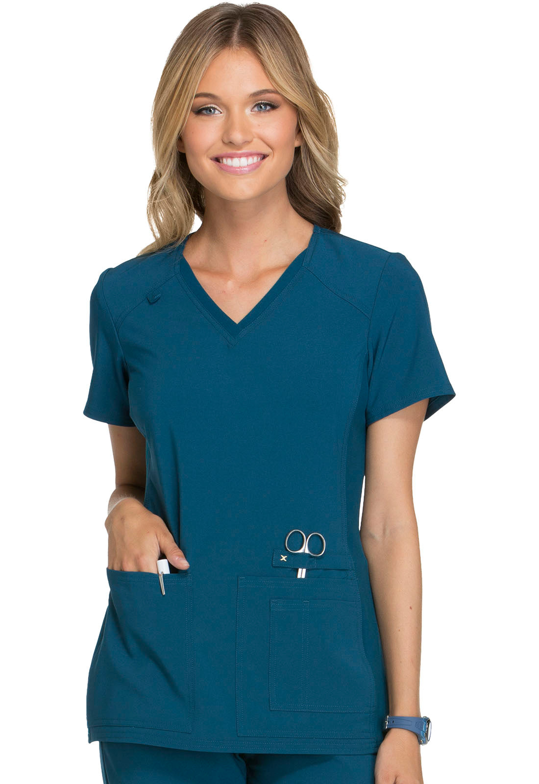 Cherokee iFlex V-Neck Top in Caribbean Blue