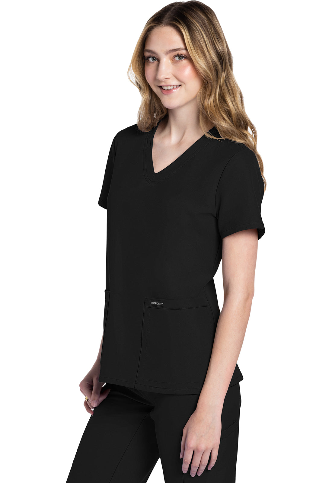 Blusa con cuello en V Ultra de Cherokee WW Originals en color negro