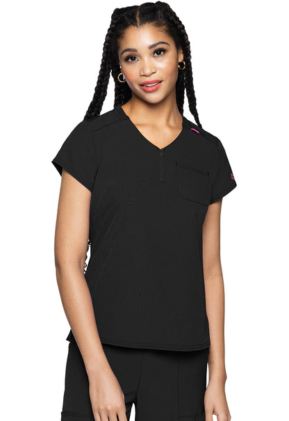 Quarter Zip V-Neck Tuckable Top in Black MC AMP