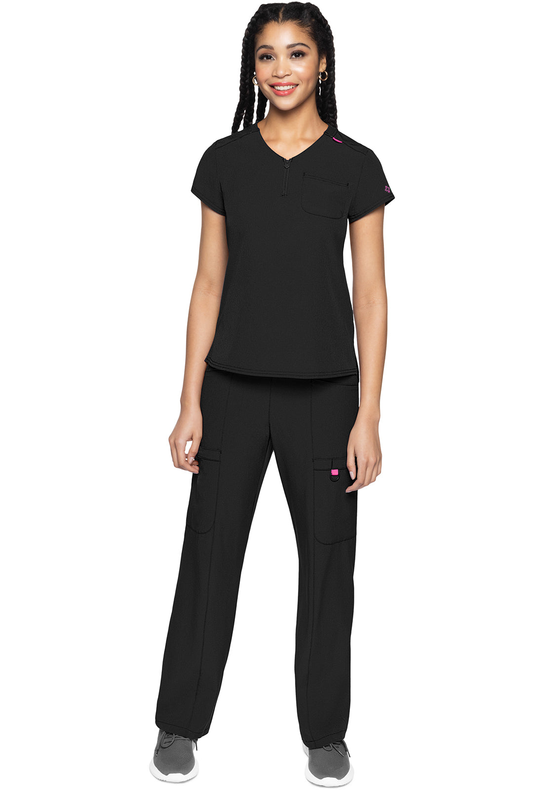 Quarter Zip V-Neck Tuckable Top in Black MC AMP