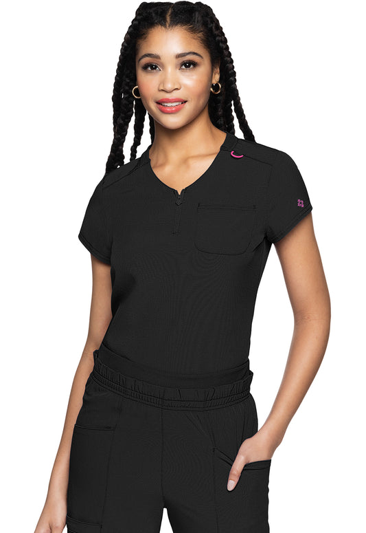 Quarter Zip V-Neck Tuckable Top in Black MC AMP