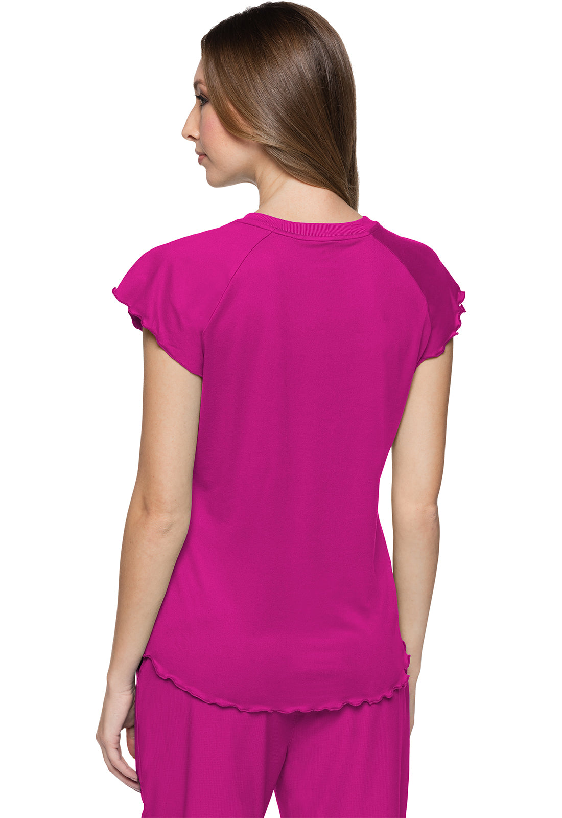 MC Layers Knit Lettuce-Edged Top in Amp Pink