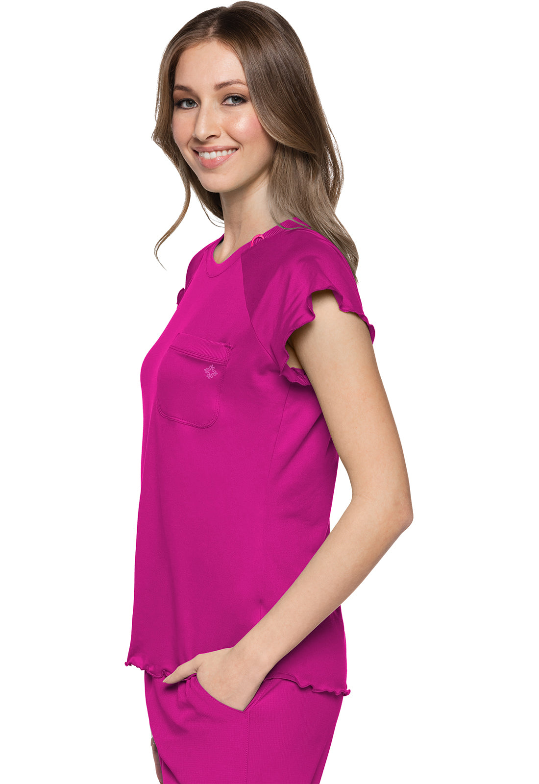 MC Layers Knit Lettuce-Edged Top in Amp Pink