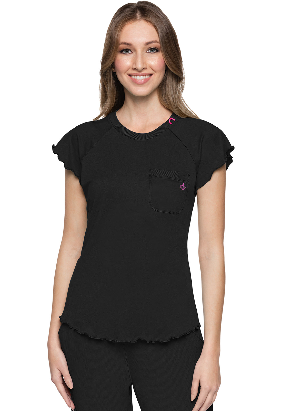MC Layers Knit Lettuce-Edged Top in Amp Pink