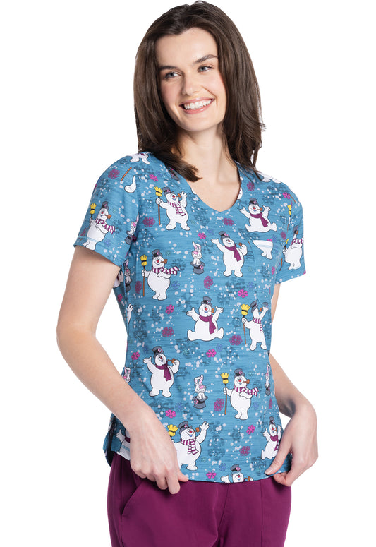 Cherokee Rounded Print V-Neck Top in Chilly Magic