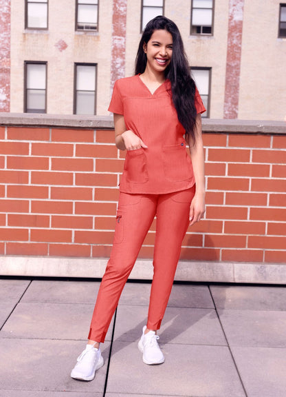 Blusa médica con escote en V y escote en forma de corazón para mujer, colección Pro Heather, estilo: P4210