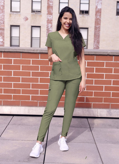 Blusa médica con escote en V y escote en forma de corazón para mujer, colección Pro Heather, estilo: P4210