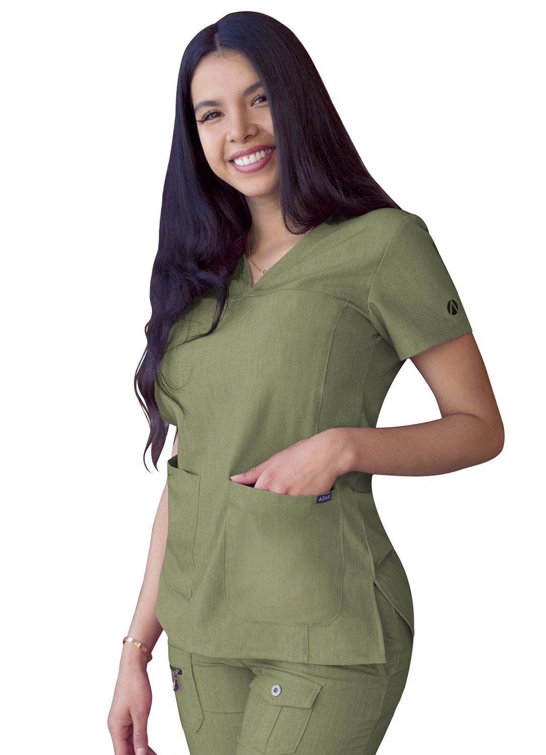 Blusa médica con escote en V y escote en forma de corazón para mujer, colección Pro Heather, estilo: P4210
