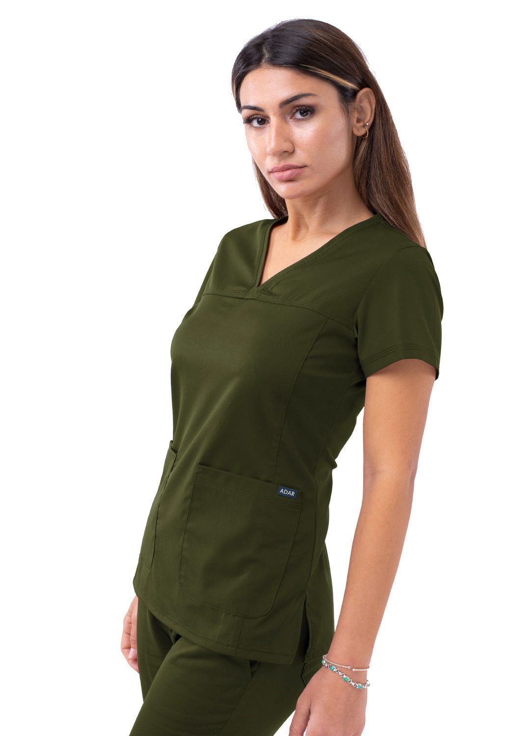 Blusa médica con escote en V y escote en forma de corazón para mujer de Adar, colección Pro, estilo: P4210